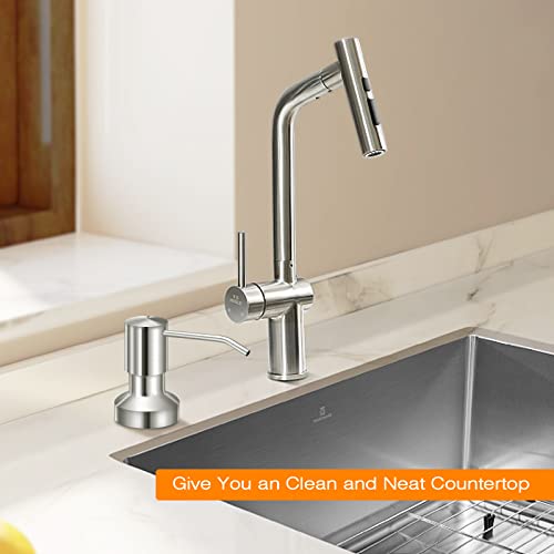 Sink Soap Dispenser for Kitchen Sink, Countertop Built in Sink Soap Dispenser with 47”Extension Tube kit, No Need to Fill The Little Bottle Again (Brushed Nickel) - color: Brushed Nickel