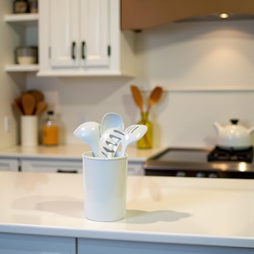 Reston Lloyd 6 Piece Kitchen Utensil Holder for Kitchen Counter, Utensils Crock with Heat Resistant Spoon, Slotted Spoon, Ladle, Spatula BPA Free, White - color: White, size: Utensil Holder Set