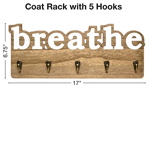 EXCELLO GLOBAL PRODUCTS Rustic Breathe Wall Mounted Hanging Entryway Organizer with 4 Hooks. 17" x 7" Use as hat Organizer, Key Holder, Glove Holder. Perfect for Entryway, Kitchen, Bathroom, Hallway - style: BREATHE