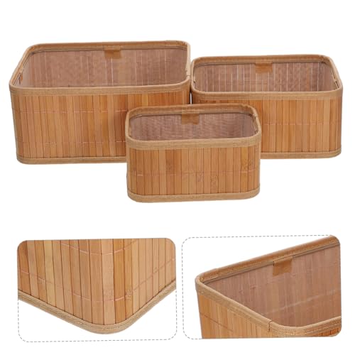 POPETPOP 3pcs Woven Wicker Storage Baskets Natural Material Nesting Bins for Bedroom Bathroom Laundry Room Kitchen Versatile Small Organizers