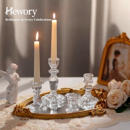 Hewory Crystal Taper Candle Holders: 10PCS Clear Glass Candlestick Holders | For 0.86" Taper Candles, Candle Sticks Holder Decor for Wedding Table Centerpiece Bridal Baby Showers Christmas Decorations