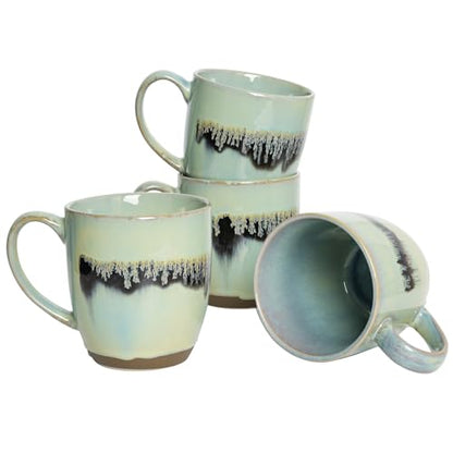 Bosmarlin Ceramic Coffee Mug Set of 4, 17 Oz, Coffee Cups with Big Handle, Microwave Safe, Unique Reactive Glaze (17 Oz, Turquoise Green Light) - color: Turquoise Green Light