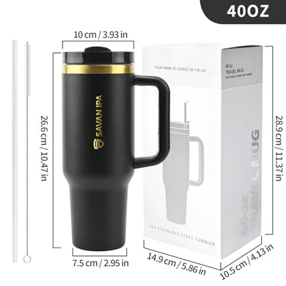 Insulated Tumbler, BLACK, 40 oz | Stainless Steel Vacuum, Handle and Straw, Leak Resistant Lid, Fits Car Cup Holder, Travel Mug - color: GOLD COPPER, size: 40 oz