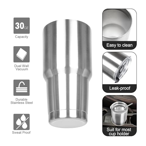 30 oz Tumbler with Lids and Straws Double Wall Insulated Tumbler Cup,Stainless Steel Leak-proof Thermal Coffee Tumbler Powder Coated Travel Mug for Cold and Hot Beverages,Silver - color: Silver, size: 30 Ounces