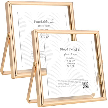 Gold 4x4" Floating Frame 2 Pack for Picture 3x3'',Adjustable Tabletop/Shelf floating Photo Frame 3x3'',Classy Metal Gift Frames for Wedding,Thanksgiving,Christmas,Birthady,Home or Office Decor. - size: 4x4'' (2PK)