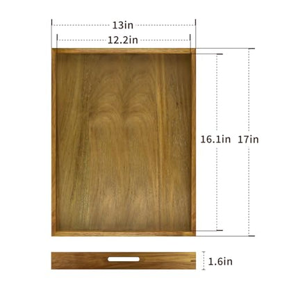 17 inch Acacia Wood Serving Tray with Handles, Decorative Display Tray for Coffee Table, Breakfast in Bed, Food Dinner