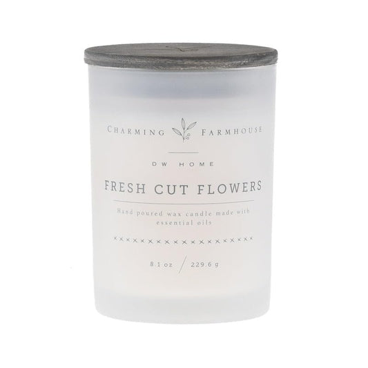 Charming Farmhouse by DW Home Fresh Cut Flowers Scented Candle, 8 oz Wooden Wick Candle, Floral Lily, Honeysuckle & Jasmine Fragrance, Decorative Wood Lid, Up to 40 Hour Burn Time - color: Fresh Cut Flowers, size: 8 oz