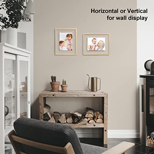 Egofine 8x10 Floating Frames Set of 2, Double Plexiglass Picture Frame, Made of Solid Wood Display Any Size Photo up to 8x10, Wall Mount or Tabletop Standing, Natural Wood - color: Natural Wood, size: 8x10