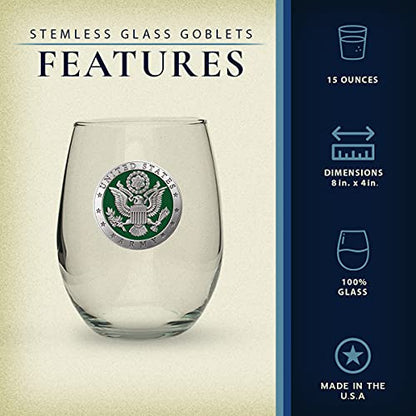 Heritage Pewter Army Stemless Glass Goblets – Set of 2 | 15 OZ Goblet Wine Glasses | Expertly Crafted Pewter Glass - style: ARMY green