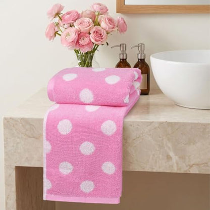 Jacquotha 2-Piece Pink Hand Towels (Polka Dot), Cotton Face Towel, 13"x29" | Cute Cotton Kitchen & Bathroom Towels, Classic Aesthetic Decor