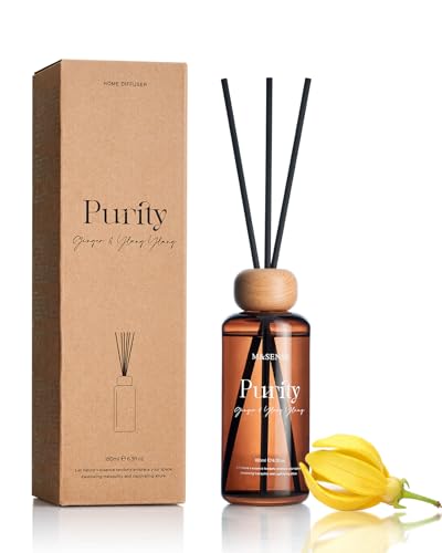 M&SENSE Reed Diffuser Set, Ginger Ylang Ylang Scented 6.3 fl oz Natural Essential Oil Diffusers with Sticks, Non-Toxic Organic Air Freshener, Long-Lasting Fragrance Oils for Home Bathroom Study Office