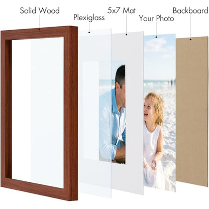 Vittanly Solid Wood 8x10 Picture Frames Set of 4, Brown | 5x7 Picture Frame with Mat, Gallery Wall Frame Set, 8 x 10 Frame for Wall & Tabletop Display, Family, Pet, Christmas - color: Brown, size: 8x10