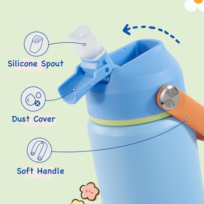 Kerilyn 12oz Kids Water Bottle, Stainless Steel Insulated Water Bottle for Kids, Toddler Cup with Straws Leak-Proof, Kids Water Bottles for School Boys Girls, BPA Free, Sky - color: Sky