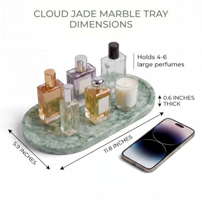 YKAJO Cloud Jade Oval Marble Tray, 11.8x5.9 Vanity Perfume Organizer Dish | Honed natural stone; jewelry & trinket dish, ring & key holder, soap & candle catchall; bath counter, dresser, coffee table - color: Cloud Jade, size: 11.8" x 5.9" x 0.6"