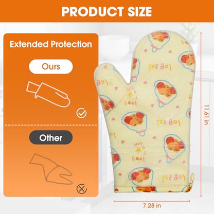 Silicone Oven Mitts Set Heat Resistant 2PCS Kitchen Mittens with Soft Cotton Lining Long Waterproof Non-Slip Oven Gloves for Cooking, BBQ, Baking-Fruit - color: Fruit
