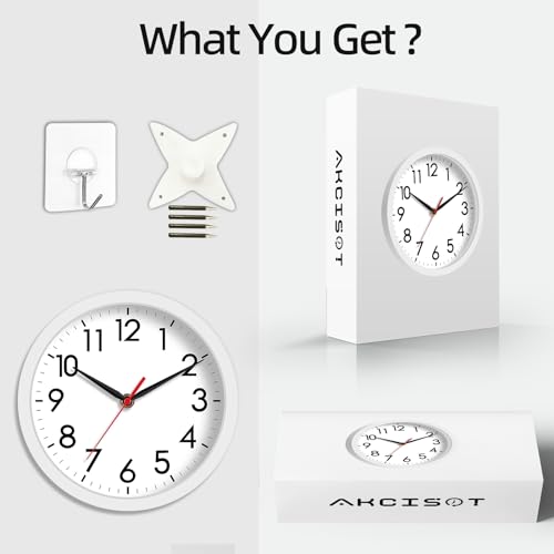 AKCISOT 8 Inch Wall Clock, Silent Battery Operated Analog Clock, White | Small Size | Bedroom | Office | Kitchen | Bathroom | Classroom | Modern | Easy to Read - color: C_white, size: 8 Inch