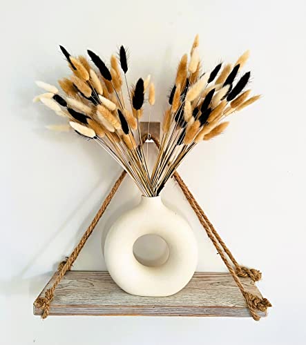 100 Stems Bunny Tails Pampas Grass Dried Flowers | 30pcs Black, 30pcs White, 40pcs Natural Brown, Boho Home & Kitchen Decor, Pampas Grass Decor
