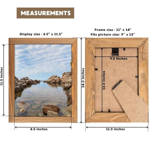 Rustic Wooden Picture Frame 9x12 Inch - 100% Natural Solid Eco Distressed Wood for Wall Mounting Tabletop Photo Frame - Walnut - size: 9x12