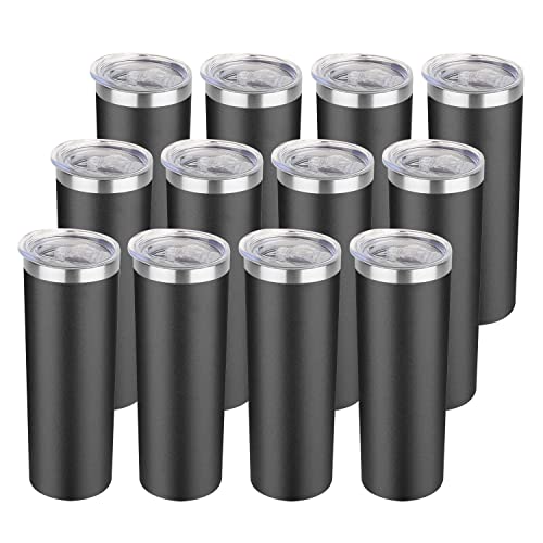 HASLE OUTFITTERS 20 oz Skinny Tumblers Bulk Set, Stainless Steel Insulated Slim Tumblers with Lids, Reusable Double Wall Travel Coffee Mugs, Durable Powder Coated Travel Water Cups(Black, 12) - color: Black, size: 20 oz (12 Count)