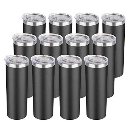 HASLE OUTFITTERS 20 oz Skinny Tumblers Bulk Set, Stainless Steel Insulated Slim Tumblers with Lids, Reusable Double Wall Travel Coffee Mugs, Durable Powder Coated Travel Water Cups(Black, 12) - color: Black, size: 20 oz (12 Count)