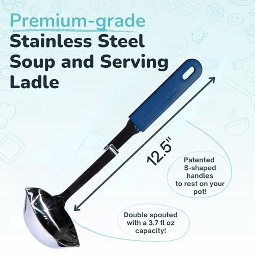 Souper Cubes Soup Ladle Stainless Steel with Patented Pot Hook, Blueberry | Durable Stainless Steel Ladle Hooks to Your Pot to Help Prevent Drips and Keep Counters and Stovetop Clean - color: Blueberry, size: Ladle 1-Pack