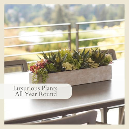 Oblong Faux Succulent Arrangement, 27" Premium Artificial Indoor Plant Enhances Interior Design, Display on any Surface in Your Home Adding an Inviting Touch of Nature, Natural Planter Pot Included - size: 27" Oblong Khaki