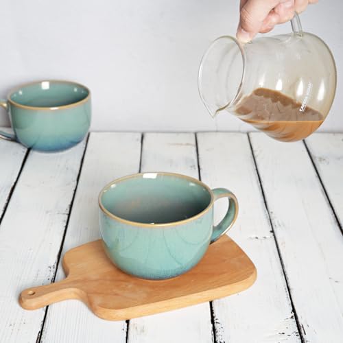 Bosmarlin Ceramic Large Coffee Mug Set of 2, 23 Oz, Jumbo Mug Soup Bowls with Handles, Dishwasher and Microwave Safe (23 Oz, Pale Green) - color: Pale Green