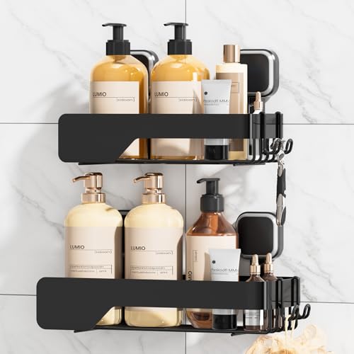 TAILI Shower Caddy Suction Cup Stainless Steel Shower Shelves Black 2pack