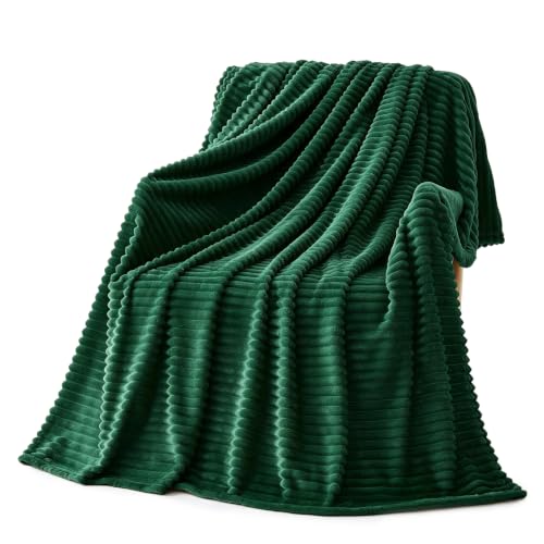 Bnuitland Fleece Throw Blanket, 300GSM Soft Warm Cozy Fluffy Throw for Babys & Pets, Stripe Pattern, All Season Sofa Bed Blanket for Home Decor, Dark Green 50"x70" - color: Dark Green, size: 50x70 Inch