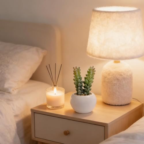 GREENTIME 6 Pcs Artificial Succulents in Ceramic Pots Small Fake Plants | Mini Faux Succulents Zero Maintenance for Indoor Bathroom Office Desk Bedroom Living Room Table Shelf Kitchen Windowsill - color: Green-white Round Pot