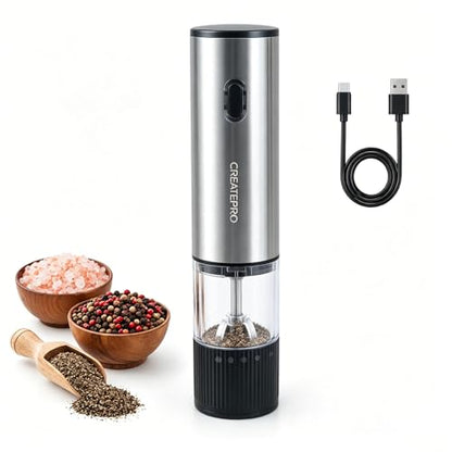 USB Rechargeable Electric Salt Pepper Grinder Stainless Steel Spice Mill