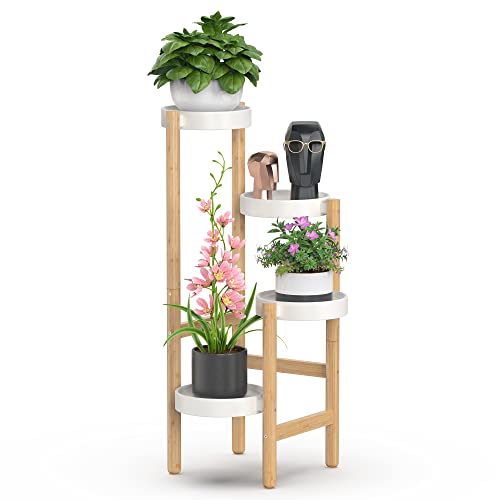 Wisuce Bamboo Plant Stands Indoor, 4 Tier Tall Corner Plant Stand Holder & Plant Display Rack for Outdoor Garden Indoor Home (4 Tier -2) | Narrow 4-Tier Display, Easy-Clean, Space-Saving, Bamboo Frame, Hold Multiple Plants, for Window, Room, Patio, Balcon