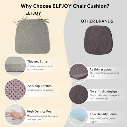 ELFJOY Non-Slip Chair Cushions for Dining Chairs Light Grey 16.7"x16" | 4 Pack, with Ties and Washable Cover, U Shape, Breathable Fabric, for Kitchen Dining Office Folding Chairs，Comfortable - color: Light Grey