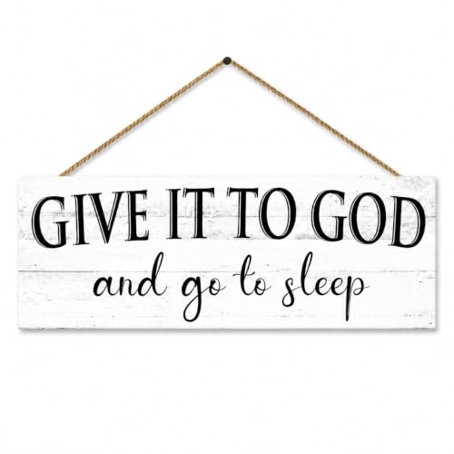 Give It to God and Go to Sleep Sign: Religious Wall Decor for Bedroom, Rustic Farmhouse Canvas Wall Art 6x14.5 Inches, Inspirational Quotes Hanging Plaque Above Bed, Christian Home Decor - color: Give It To God And Go To Sleep