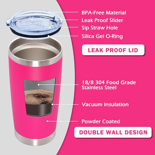 20oz Tumbler with Lid Stainless Steel Tumblers Insulated Mug Hot Pink 12P - color: Hot Pink