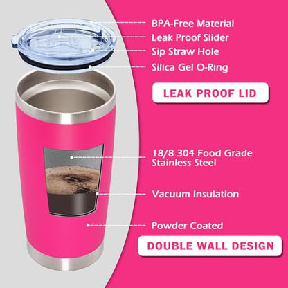 20oz Tumbler with Lid Stainless Steel Tumblers Insulated Mug Hot Pink 12P - color: Hot Pink