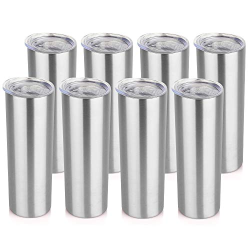 HASLE OUTFITTERS 20 oz Skinny Tumblers Bulk Set, Stainless Steel Insulated Slim Tumblers with Lids Travel Water Cups(Stainless Steel, 8) - color: Stainless Steel, size: 20 oz (8 Count)