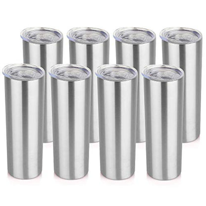 HASLE OUTFITTERS 20 oz Skinny Tumblers Bulk Set, Stainless Steel Insulated Slim Tumblers with Lids Travel Water Cups(Stainless Steel, 8) - color: Stainless Steel, size: 20 oz (8 Count)
