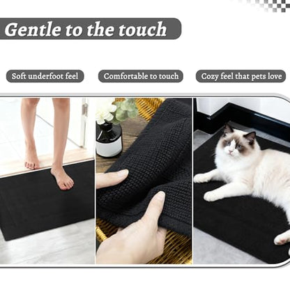 100% Cotton Bath Mat 20" x 32"for Bathroom, Black | Hot-melt Non-Slip Backing, Washable Textured Woven Bath Rug, Soft Comfortable & Absorbent Bathmat 20x32