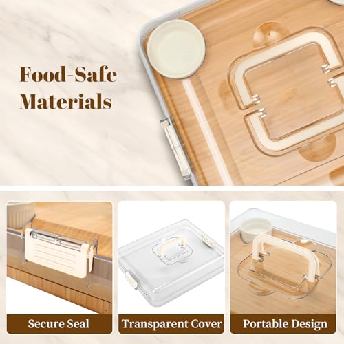 Large Bamboo Charcuterie Board Set with Lid, Drawers, Cream | Includes serving utensils and a fruit tray for easy entertaining; ideal for housewarmings, weddings and bridal showers. - color: Cream