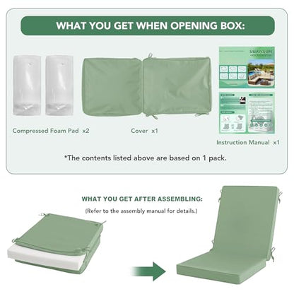 Summsun Patio Dining Chair Cushions 4-Pack, 20 x 20 Inch, Sage Green | High Back, High-Resilience Foam, Non-Slip Bottom, Water Resistant, Removable Cover, Tie Straps, Fit for Adirondack, Rocker - color: Sage Green
