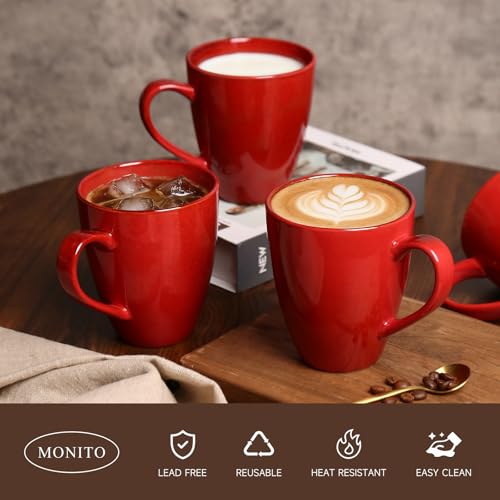MONITO 17oz Ceramic Coffee Mugs Set of 6, Glossy Red Large Mugs with Handle | Drinking Cups for Latte,Tea&Cocoa,Dishwasher&Microwave Safe,Reactive Glaze Cups,Ideal Gift for Office and Home Use - color: Red（17oz）