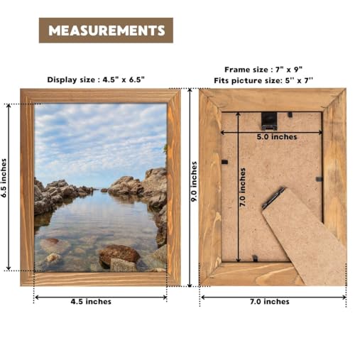 Rustic Wooden Picture Frame 5x7 Inch - Set of 2 - Natural Distressed Wood with Real Glass for Wall and Table Top Display - Walnut - size: 5x7