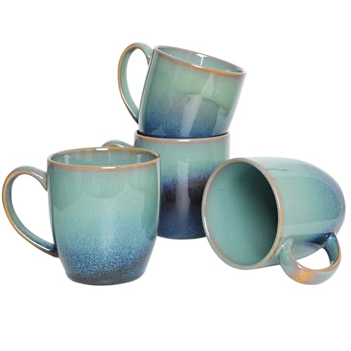 Bosmarlin Ceramic Coffee Mug Set of 4, 17 Oz, Coffee Cups with Big Handle, Microwave Safe, Unique Reactive Glaze(17 Oz, Pale Green) - color: Pale Green
