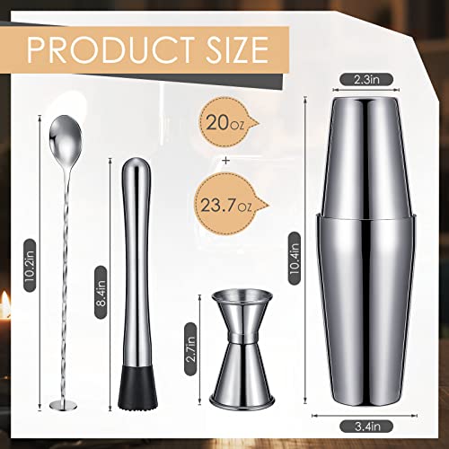 Tessco for you Cocktail Shaker Set, 16 Pcs Stainless Steel Bar Set Including Boston Shaker, Muddler, Double Measuring Jigger, Mixing Spoon, Alcohol Accessories Tool for Home Bar, Gift for Beginner
