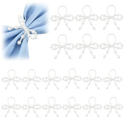 18 Pcs White Pearl Napkin Rings Adjustable Imitation Pearl String Elegant Napkin Holders for Weddings Dinner Parties and Everyday Use - color: White2