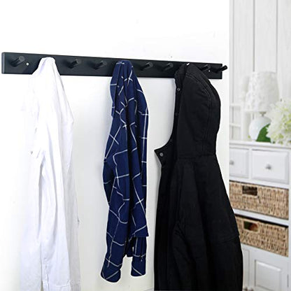 WEBI Coat Rack Wall Mounted,10 Hooks,38" Long Coat Hanger Wall Mount,Bamboo Peg Rail Hat Rack for Wall,Caps,Jacket,Clothes,Black - color: Black, size: 38 inch