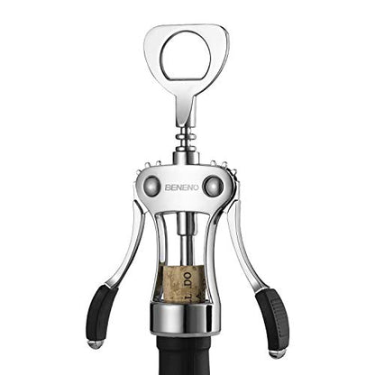 Beneno Wine Opener, Premium Wing Corkscrew Wine Bottle Opener, Silver | Durable Solid Zinc Alloy Body, Precise Sharp-Edged Screw, Ergonomic Non-Slip Grip Wing Handle, Multifunctional Bottle Openers - color: Silver