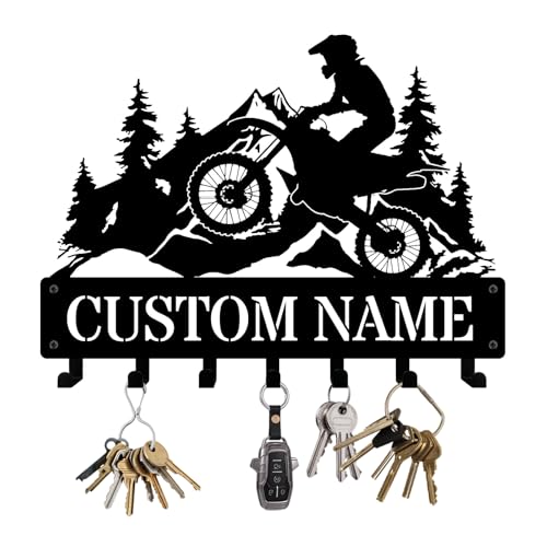 NIWAHO Personalized Motorcycle Key Holder Wall Mount - Custom Dirt Bike Key Rack with Hooks for Garage, Entryway, Workshop or Man Cave Decor - Metal Motocross Bike Wall Sign - color: Dirt Bike
