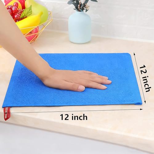 100% Cotton Waffle Weave Kitchen Dish Cloths, 6 Pack Ultra Soft Absorbent, Quick Drying Dish Towels, 12x12 Inches, Dish Rags for Drying Dishes & Daily Kitchen Use (Blue - color: Blue